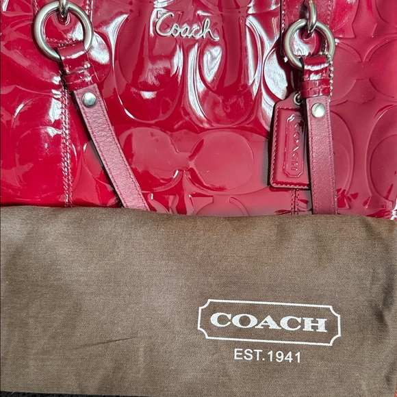 Coach Deep Red Patent Leather Shoulder Bag - Picture 10 of 10